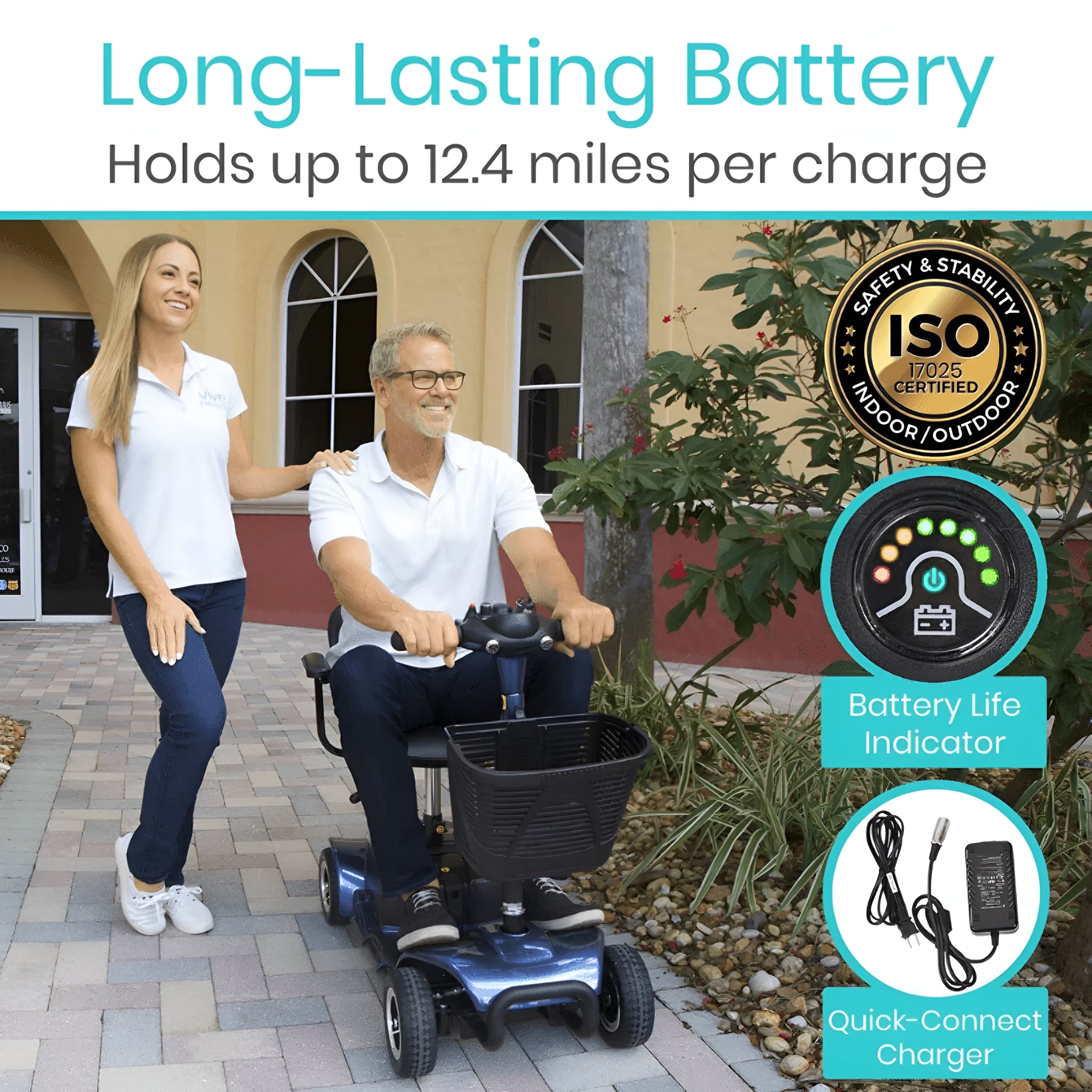 4 Wheel Battery Powered Mobility Scooter - Electric Transport Chair- Compact Heavy Duty Mobile for Travel, Adults, Elderly with Basket and Charger Included, Red