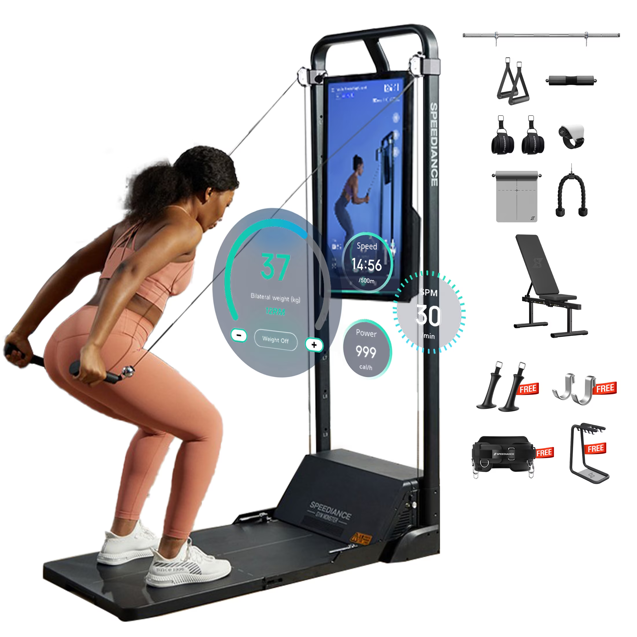 AI Smart Home Gym, All-In-One Digital Weight Workout Machine for Squat, Strength, Cardio, HIIT