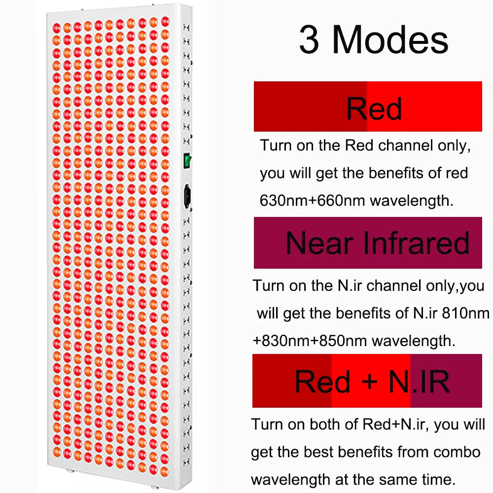Ag-Pro2000 Red Light Therapy Panel 630Nm 660Nm 810Nm 830Nm 850Nm near Infrared Lamp LED Beauty Device Full Body, Red Light LED