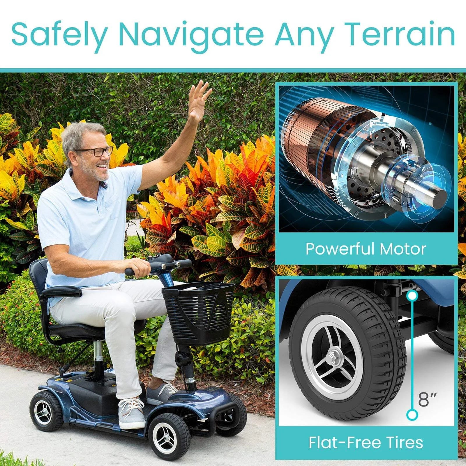 4 Wheel Battery Powered Mobility Scooter - Electric Transport Chair- Compact Heavy Duty Mobile for Travel, Adults, Elderly with Basket and Charger Included, Red