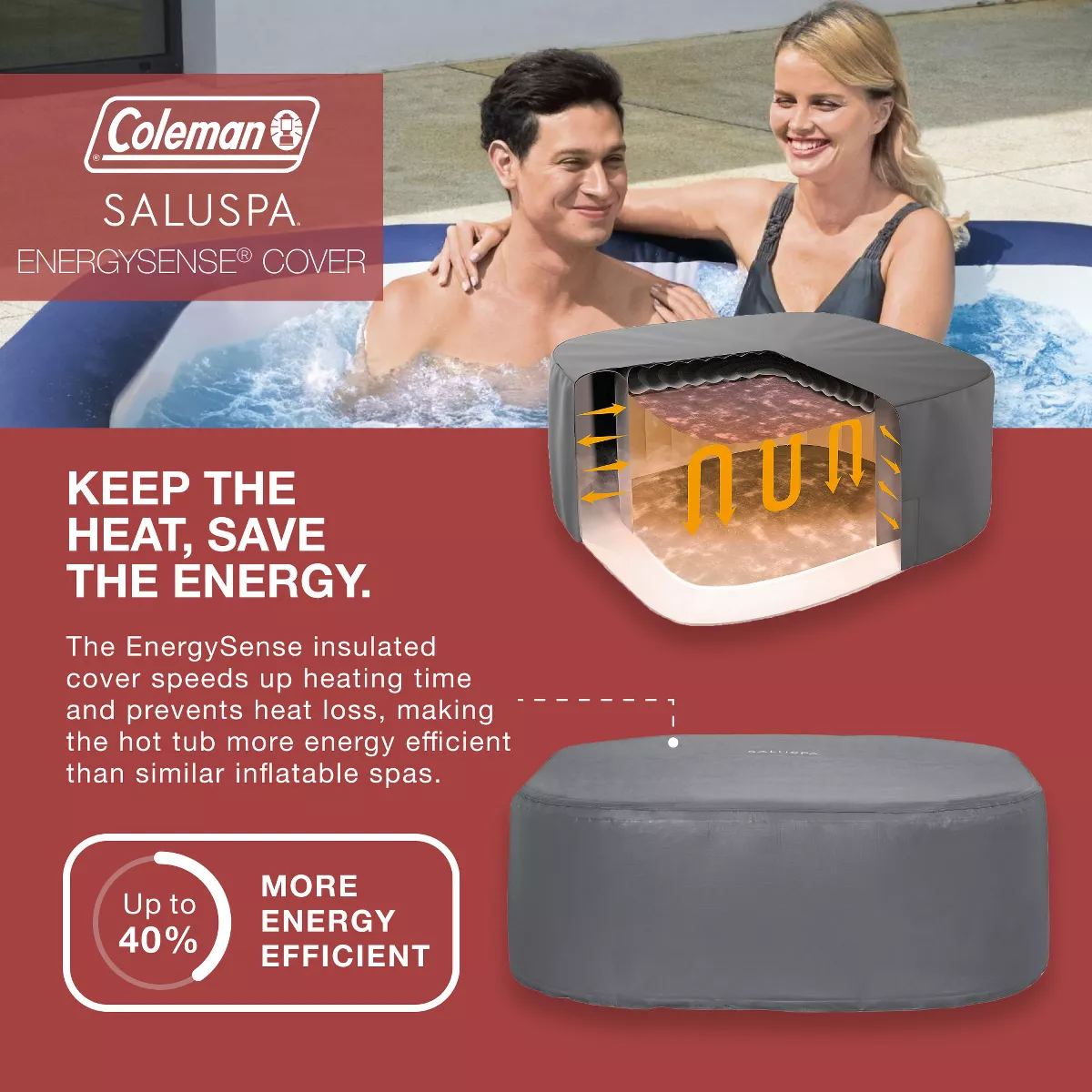 Coleman Atlantis Airjet Large Square 4 to 6 Person Inflatable Hot Tub Portable Outdoor Spa with 140 Airjets and Energysense Cover, Blue