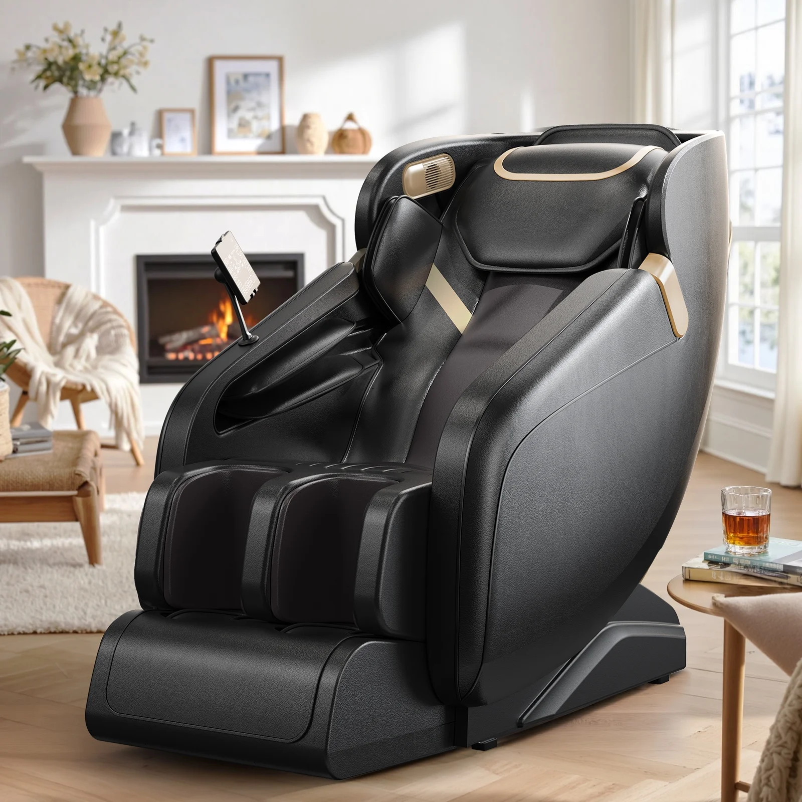 4D Massage Chair Full Body, Zero Gravity Massage Chair with Heat and Foot Massage with Airbags, Kneading, Bluetooth, LCD Touch Control - Black