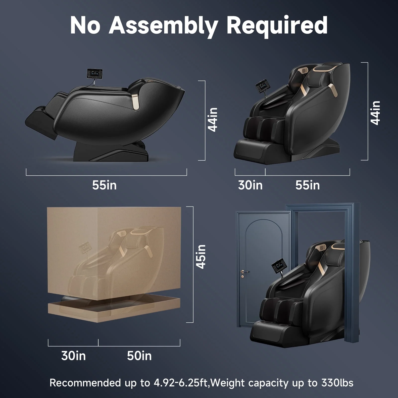 4D Massage Chair Full Body, Zero Gravity Massage Chair with Heat and Foot Massage with Airbags, Kneading, Bluetooth, LCD Touch Control - Black