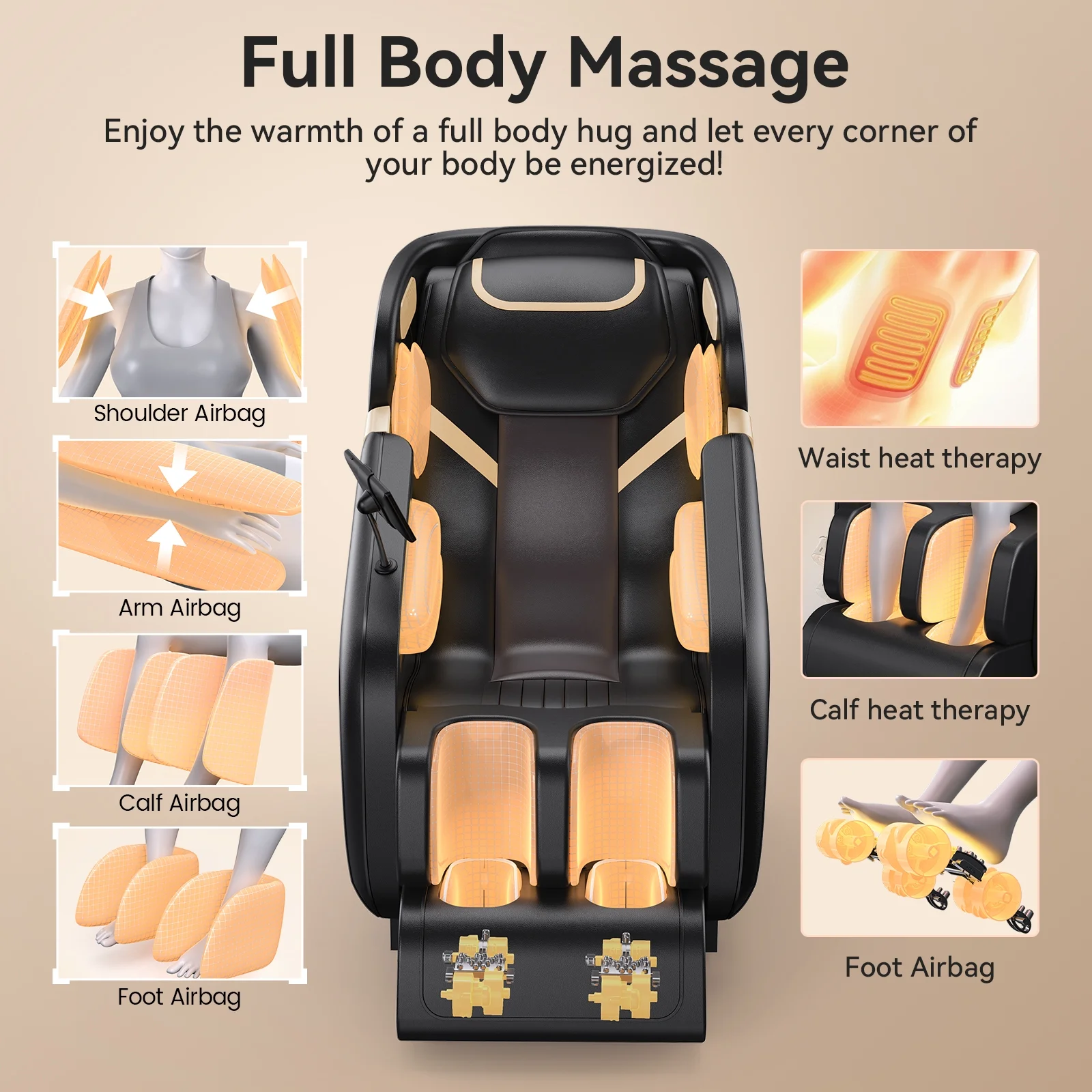 4D Massage Chair Full Body, Zero Gravity Massage Chair with Heat and Foot Massage with Airbags, Kneading, Bluetooth, LCD Touch Control - Black