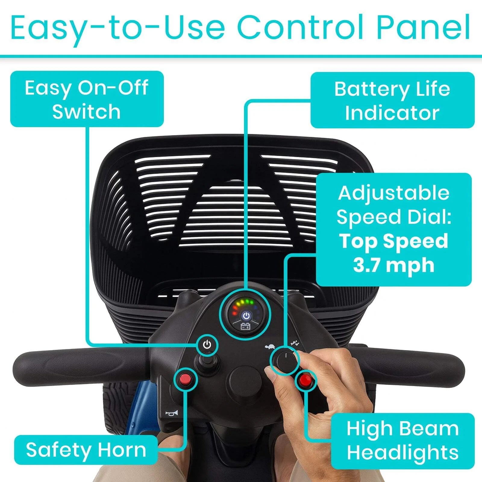 4 Wheel Battery Powered Mobility Scooter - Electric Transport Chair- Compact Heavy Duty Mobile for Travel, Adults, Elderly with Basket and Charger Included, Red