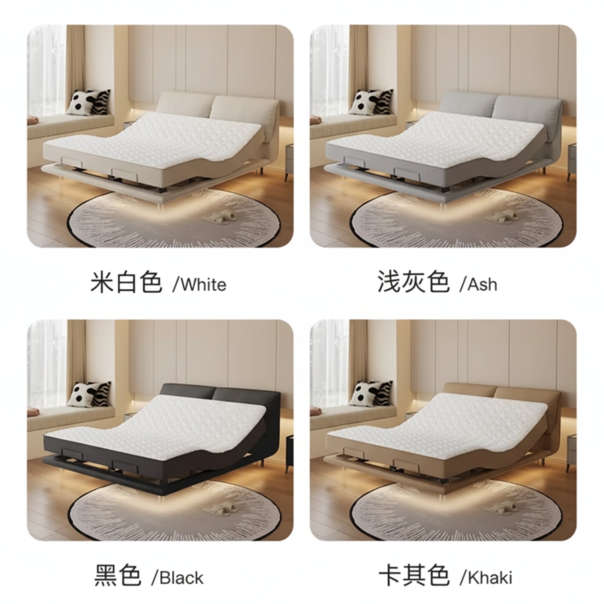 Elegant Modern White Double Bed Frame Luxury Leather Villa Smart Bed Adjustable Electric Cama Matrimonial Bedroom Set Furniture
