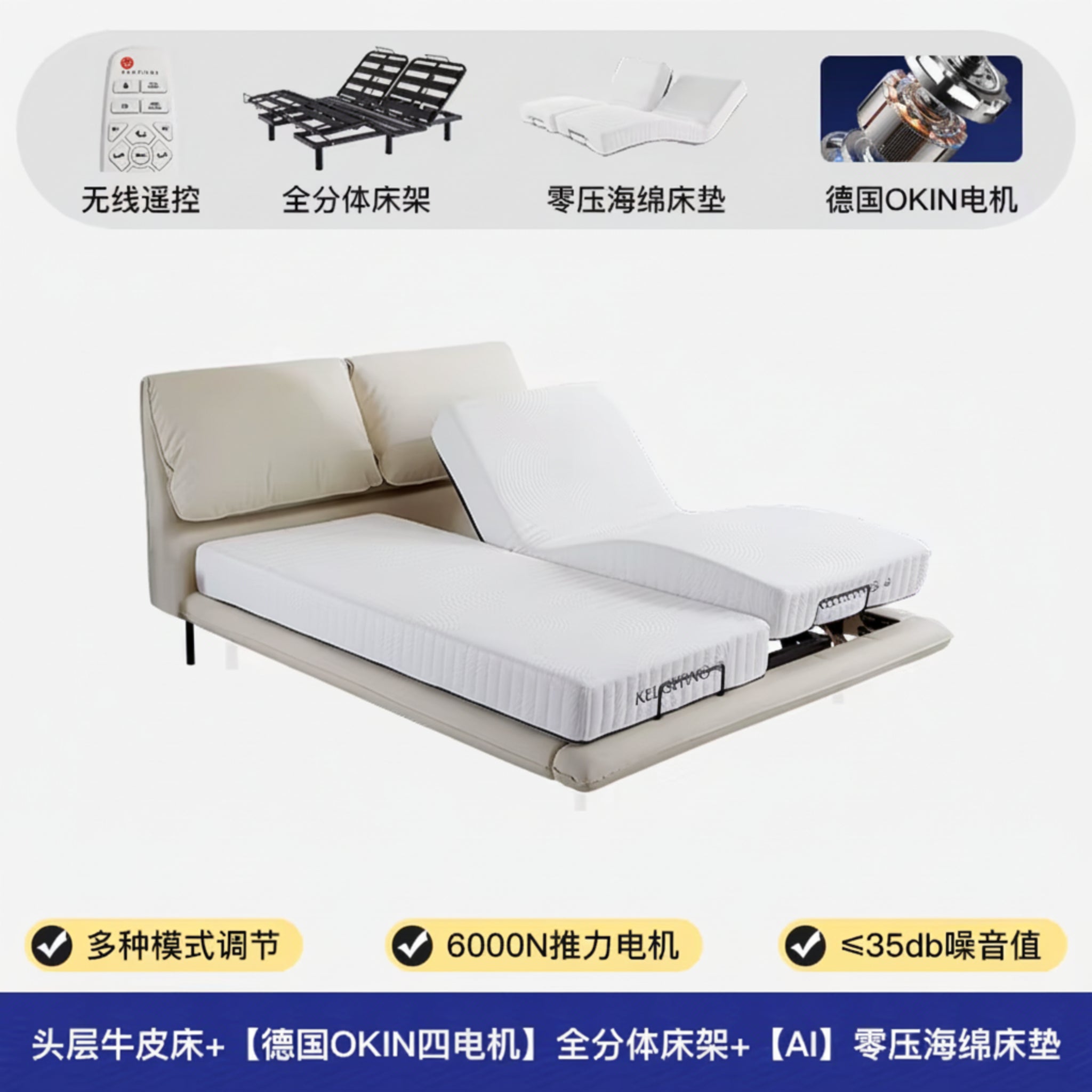 Elegant Modern White Double Bed Frame Luxury Leather Villa Smart Bed Adjustable Electric Cama Matrimonial Bedroom Set Furniture